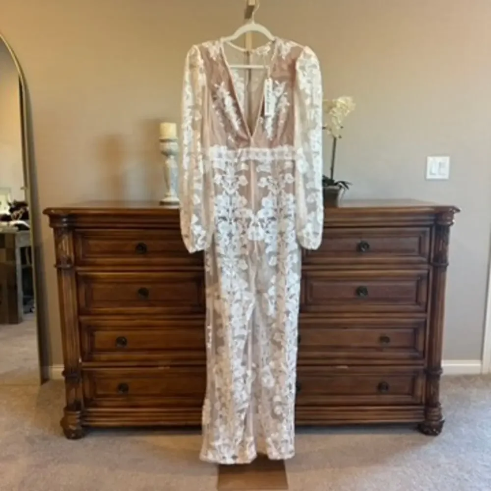 Free People x For Love & Lemons Temecula Jumpsuit NWT M Ivory $398 - Picture 2 of 9